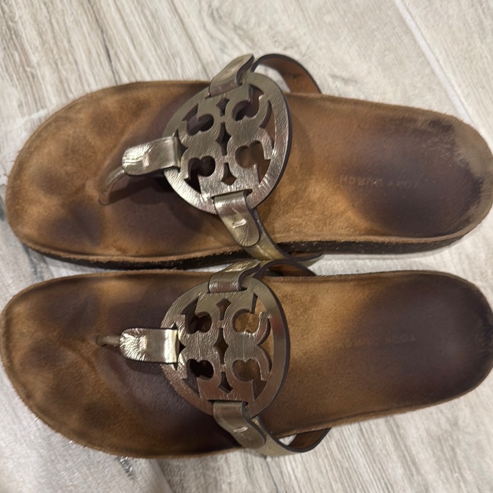 Tory Burch Gold Miller Sandals with Logo